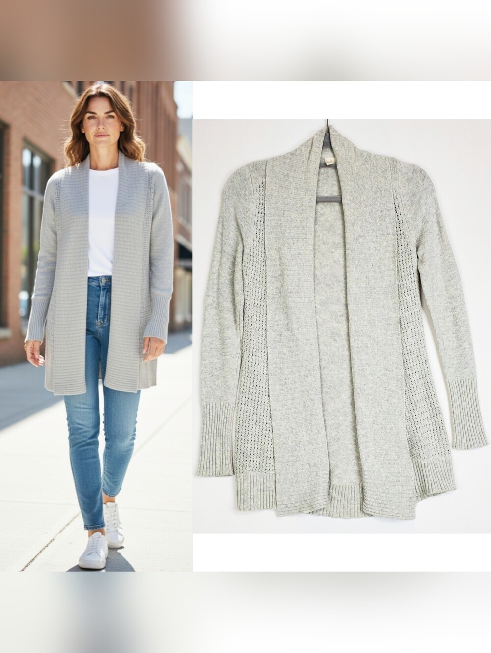 Anthropologie moth XS cashmere blend knit open cardigan sweater gray classic